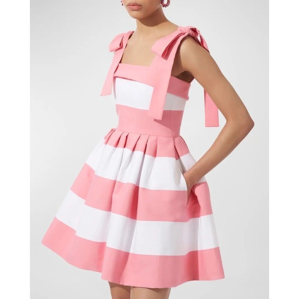 NWT. $2,290 Carolina Herrera Striped Bow-Strap Mini Dress Sz 6 - Picture 3 of 9